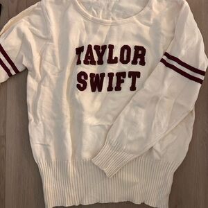 Taylor Swift Cream Sweater with Maroon Stripes